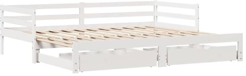 vidaXL Tagesbett mit Schubladen Weiß 90x200 cm Kiefernholz, Bett, Holzbett, Gästebett, Betten, Massivholzbett, Schlafsofa, Tagesbettsofa, Couchbett