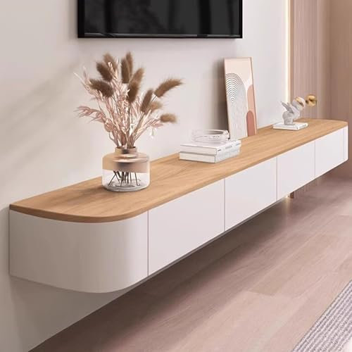 Mobile TV A Parete Con Piano In Legno E Struttura Bianca Mobile TV Sospeso Per Soggiorno Camera Da Letto E Piccoli Appartamenti(200CM/78.7IN)