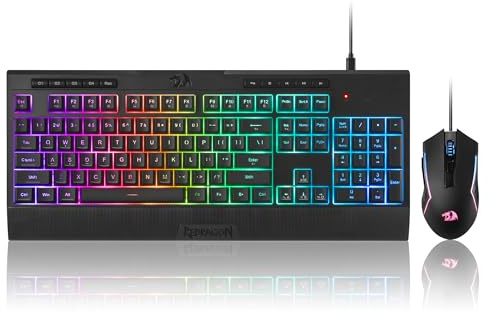 Redragon S151 Gaming-Tastatur- und Maus-Kombination, 104 Tasten K525 kabelgebundene RGB-Membrantastatur und 10000 DPI kabelgebundene M616 Gaming-Maus im Bundle, US-Layout