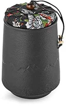 RUNZE765Z Kitchen Container Portable Mini Ceramic Tea Tin with Cloth Airtight Lid Tea Canister for Loose Tea Spice Tea Caddy Storage Ceramic Porcelain Jar For Loose Tea(Black)
