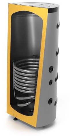 SUNEX® Pufferspeicher FISH S5 500l mit 1 Wärmetauscher | Stehend | Solaranbindung möglich | Heizungsanlage mit Festbrennstoff, Gas, Öl, Wärmepumpe | 95 °C | PUR-Dämmung | Ø757×1782 mm