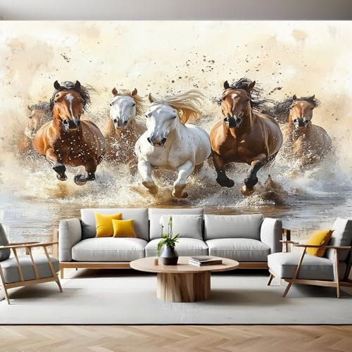 Papel Pintado Fotografía Animales un grupo de caballos Fotomurales Decorativos Pared 300x210 cm Sofá Fondo Pared Pintado Papel Tapiz TV Dormitorio Fotomural Sala Mural