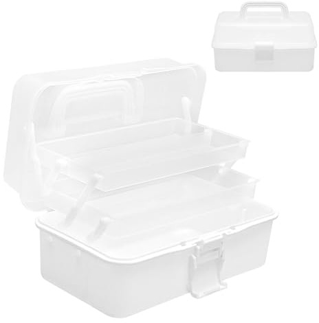 DAWRIS 3 Layer Multipurpose Storage Box Craft Storage Boxes Sewing Box Hair Accessories Organiser Plastic Tool Box with Handle, Fits for Medicine, Toys, Art Supply, Makeup, Nail 26.5 * 15.5 * 13cm | Sewing Box, Hair Accessories Organiser, Plastic Tool Box, with Handle, Fits for Medicine, Toys, Art Supply, Makeup, Nail