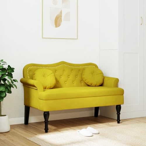 Teenpull Samt Sitzbank mit Kissen, 120,5x65x75 cm, Gelb, Polsterbank für Eingangsbereich, Büro, Wohnzimmer