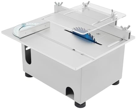 Minisierra de mesa de 96 W, profundidad de corte ajustable (0-29 mm) y ángulo (0-180°), 4000-9000 rpm, sierra circular de mesa para madera, aluminio, proyectos de bricolaje