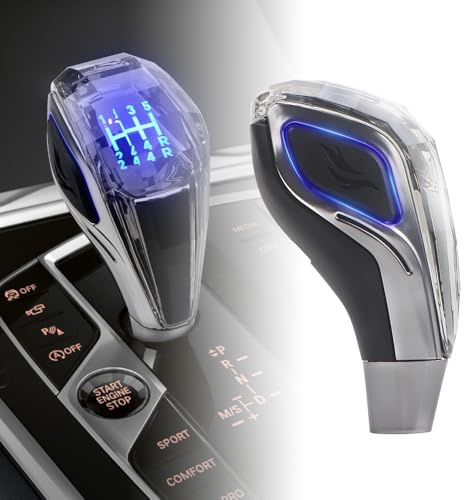 NHHEO Car Universal Gear Shift Knob, Crystal 7 Color Top&Side Touch-Activated LED Illumination Compatible with Most Vehicles Without Buttons Manual Gear Shifters