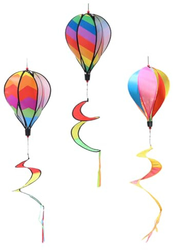FUTUREORYY 3 Pièces Moulin à Vent Décoratif Montgolfière Suspendue Rotative Colorée pour Jardin Balcon Pelouse Fête