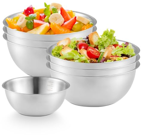 WIYETY Set di 6 ciotole in acciaio inox da 17 cm, forma rotonda, impilabili, superficie opaca, ciotola in acciaio inox di alta qualità per insalata, snack, salse, ecc