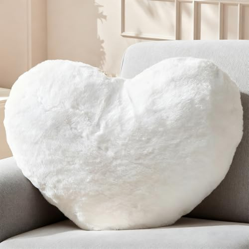 Herzkissen Kuschelkissen Flauschig, Herz Kissen Kinderzimmer Decor, Herzform Kissen Kuschelkissen,Valentinstag oder Muttertag-Romantisches Geschenk zum Geburtstag,für Sofa, Bett und Reisen (Weiß)