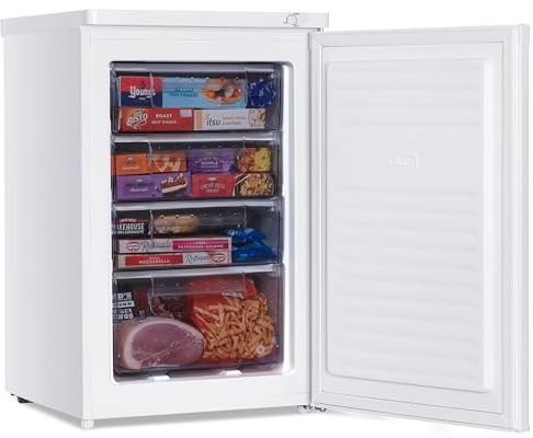 Teknix LBF085H Freestanding Undercounter Freezer - 55cm Width - 90 Litre Capacity - 4 Large Compartments - 4 Star Freezer Rating - White