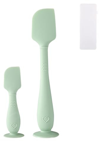 2stk Baby Windelcreme Spatel mit Reiseetui, 2 Größen Weicher Flexibler Silikon Po-Paste Applikator Baby Windelausschlag Cremespatel Po-Bürste für Neugeborene(Grün)