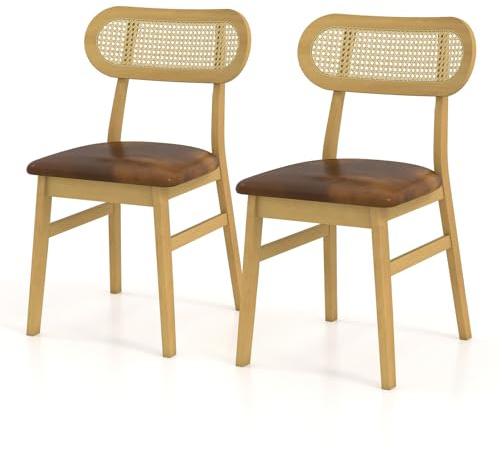 GIANTEX Esszimmerstühle 2er Set, Küchenstühle Gepolstert mit Kunstleder, Essstühle Esstisch Stühle mit Rattan-Rückenlehne, Polsterstühle Holzstühle 180 kg Belastbar, Armlose Beistellstühle für Küche