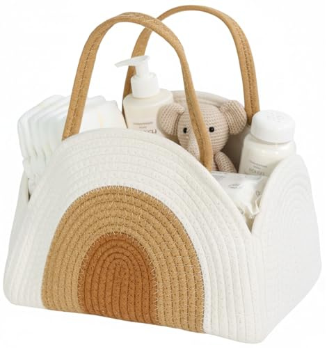 ASOUUNLD Organisateur de Couches Bébé, Panier Rangement Bébé Rangement Lange Bebe avec Compartiments et Poignées Portable Rangemente Couches Bebe Cadeau pour Naissance-né（31.5 x 21 x 20CM）