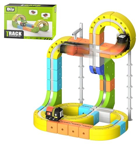 Clickrail - Set di traini elettrici flessibili da corsa, 51/81/118 pezzi, con layout 3D, blocchi magnetici e treno motorizzato, giocattoli per bambini (larghezza - 105 pezzi)