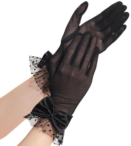 XIABYAYU Spitzenhandschuhe, Brauthandschuhe, Lace Gloves, Kurze Lace Gloves, Damen Spitzenhandschuhe, Handschuhe Spitzen Geeignet Für Karnevalspartys, Hochzeiten, Opern-Kostümaccessoires,Schwarz