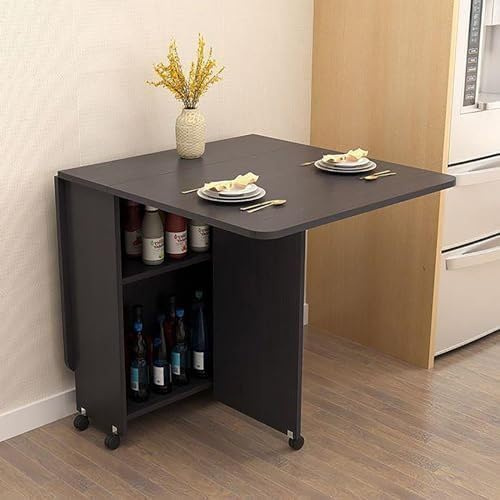 Tavolo da pranzo pieghevole salvaspazio su ruote, design allungabile, design versatile, ripiani portaoggetti per lavoro, studio e sala da pranzo