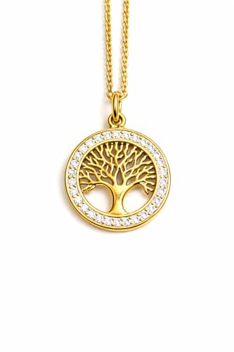 Novamixte Collier Arbre de Vie Doré pour Femme, Pendentif Rond avec Zircons Scintillants, Argent en Acier inoxydable, Bijou Élégant et Intemporel