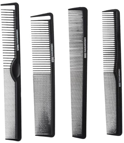 Peigne de Coupe de Cheveux, 4 Pièces, en Fibre de Carbone Fine et Peigne à Cheveux à Dents Standard Peignes, Antistatiques, Résistants à la Chaleur, pour hommes et femmes aux cheveux de tous types