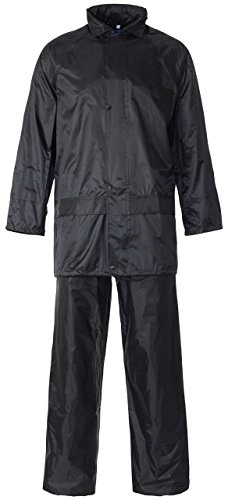MyShoeStore® UNISEX HI VIS VIZ & PLAIN RAINSUIT 2 PIECE SET HIGH VISIBILITY MEN WOMEN HOODED PUDDLE LADIES RAIN SUIT JACKET & TROUSERS WATERPROOF PVC WORKWEAR RAIN WEAR SIZE XXX-Large Black / Plain