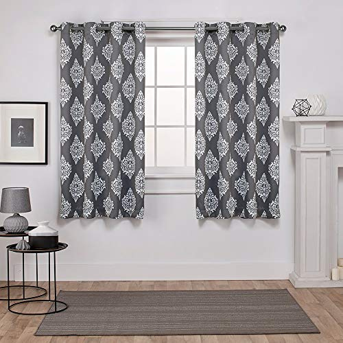 EXCLUSIVE HOME Medallion Room Darkening Blackout Grommet Top Curtain Panel Pair, 52x63, Black Pearl