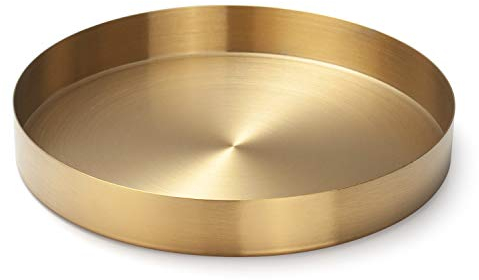 Rundes Tablett aus Edelstahl Serviertablett Goldfarben Schmuck- und Make-up-Organizer/Kerzenteller Gold (22 cm)
