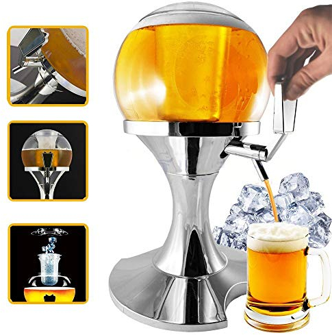 Alfilador de cerveza esférico con compartimento para hielo de 3,5 litros, infusión de cerveza y otras bebidas, mantiene líquidos frescos, dispensador refrigerador de bebidas y cerveza