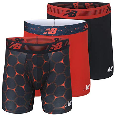 New Balance Men's 6 Boxer Brief Fly Front with Pouch, 3-Pack, Team Red/Black/Team Red Viper, Small