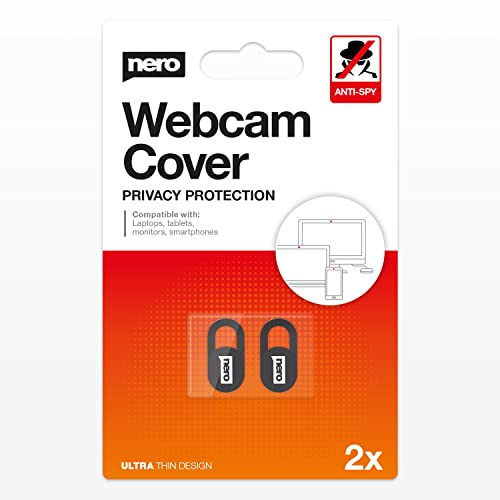 Nero Webcam Cover | Kamera Abdeckung selbstklebend 0,7 mm | Anti-Spy Privacy Schutz mit Schieber | Für Laptop, PC, MacBook, Smartphone, Tablet, Computer | Schwarz