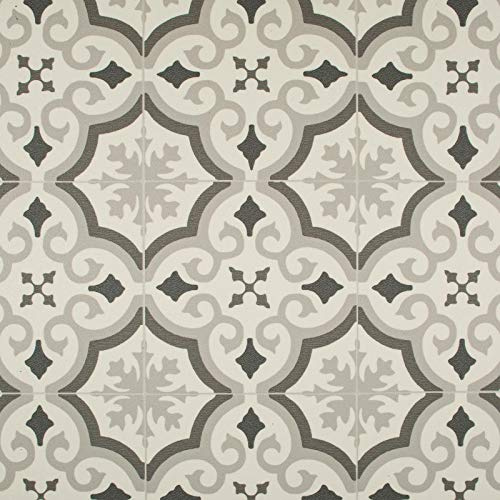Patterned Tile Style Effect Cosmic Vinyl Flooring 2.5mm Realistic Foam Backed Lino R10 Slip Resistant (Grey Flowing Geometric, 2m x 2m)