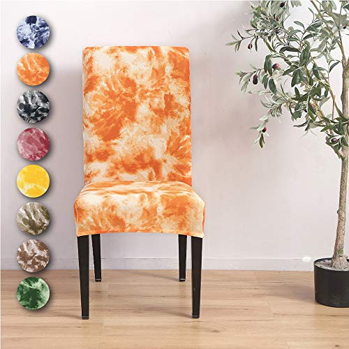 Chickwin Chickw1 Stuhlhussen Stretch 1/2/4/6 er Set, Universal Abnehmbare Waschbar Klassisch Tie-Dye Stil Elastischer Stuhlbezug Für Hochzeit, Hotel, Partys Deko (Orange,4 Stück)