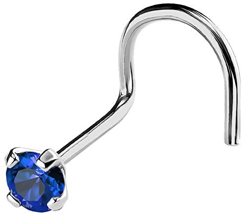 Jewelry Avalanche 22G Solid 14Kt Gold Nose Screw Stud with Prong Set real Blue Sapphire Gemstone, 14kt Yellow Gold or 14kt White Gold - September Birthstone Nose Ring-NSWG_SP-2.5MM