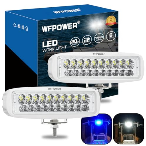 WFPOWER LED Marine Boat Lights, 6.3Inch White & Blue Spreader 2 In 1 Deck Spot Light IP67 Waterproof Double Row T-Top Dock Fog Spotlights for Pontoon Boat Fishing Accessories Truck 12V 24V (2 Pack)