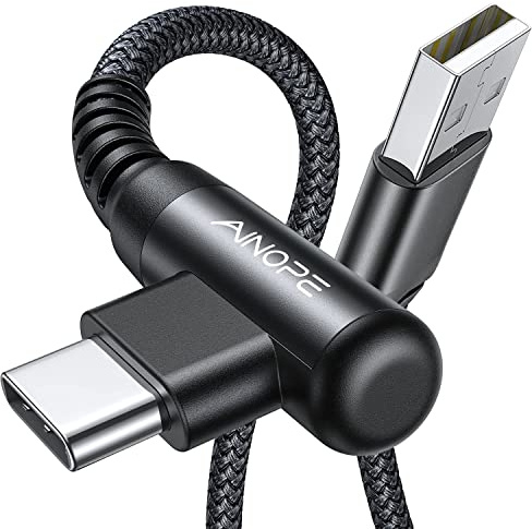AINOPE USB-C-Ladekabel, 2 Stück (2 m), 3,1 A Schnellladung, rechtwinkliges Kabel, langlebiges nylongeflochtenes, kompatibel mit Galaxy S10, S9, S21, LG V30, V20, G6, Smartphone