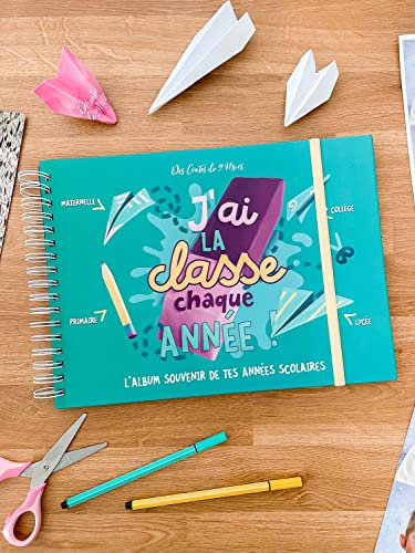 Album photo de classe et souvenirs d'école - Maternelle, primaire, collège et lycée - 76 pages au design ludique avec BONUS brèves éducatives (Vert)