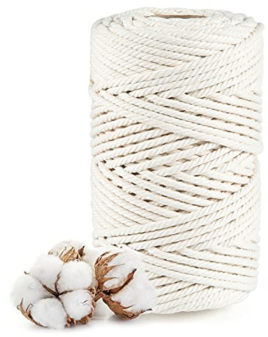 Corda Macrame 5mm, Diealles Shine 100m Filo Macrame Corda di Cotone, Corda Cotone Macrame per Fai da Te, Naturale Spago Bianco per Decorazioni Acchiappasogni Tende Wall Hanging