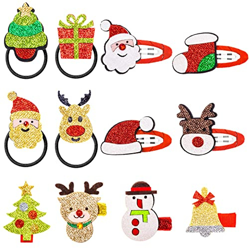 MELLIEX 12 Pièces Accessoires de Cheveux de Noël Barrettes de Cheveux Filles Santa Elk Pinces Cheveux pour Filles Femmes