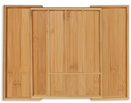 Relaxdays Besteckkasten, ausziehbar, 5-7 Fächer, HxBxT: 5 x 28,5 x 36 cm, Küche, Schubladeneinsatz, Bambus, natur