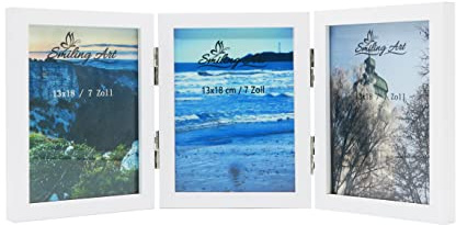 Smiling Art klappbarer Bilderrahmen aus MDF Holz mit Glas für 6 Fotos (Weiß 360°, 6 x 13 x 18 cm)
