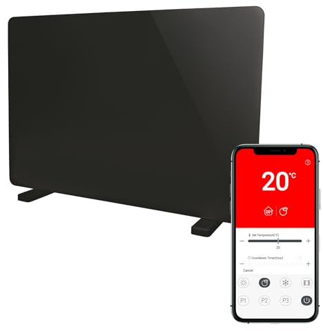 Igenix IG9521BLWIFI Smart Glass Panel Heater 2000 W with Amazon Alexa, Free Standing or Wall Mountable Heater with Day and Weekly Timer, Black