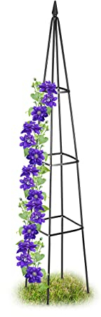 Relaxdays Rankhilfe Obelisk, HBT 190 x 35 x 35 cm, Rankpyramide Kletterpflanzen, Metall, freistehend, Rosenturm, schwarz