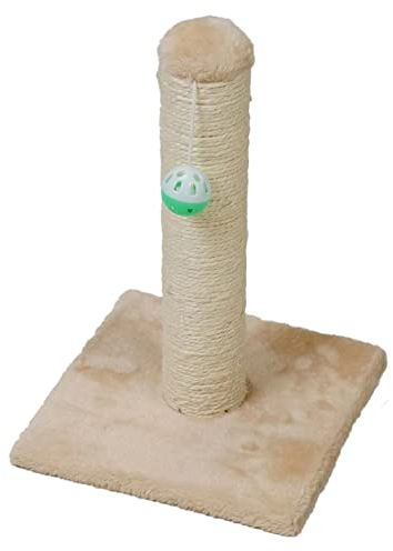 Rascador Poste para Gatos con Bola Colgante, Afilador uñas para Gatos,Sisal Natural,25x25x35cm.Color Beige