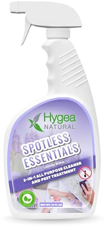 Hygea Natural Spotless Essentials - Indoor pest control - Kills fleas, bed bugs, Dust Mites & Multi-Surface Cleaner spray for Home & Kitchen - Child & Pet Friendly - 24oz (Lavender Breeze Scent)