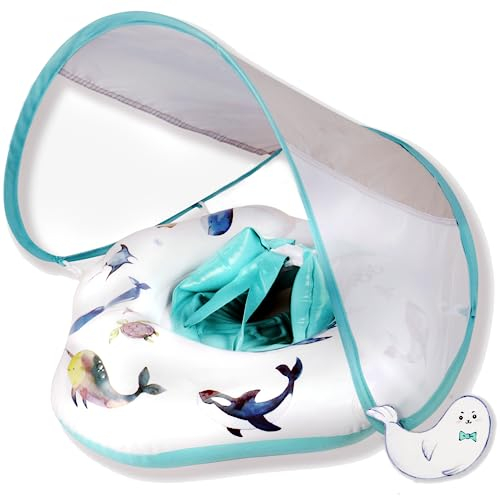 EDWEKIN® Baby Schwimmring 2025 | TÜV-geprüfte Premium-Schwimmhilfe mit UPF50+ Sonnendach & handgemalten Motiven | Für 6–36 Monate | Sicher, bequem & stylisch – idealer Baby- & Kinder-Float