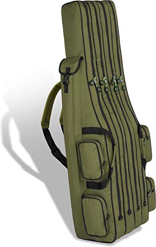 normani XXL Angelrutentasche Rutentasche mit 4 Rutenfächern für 8 Ruten - Angeltasche Kescher und Rutenhalter - Ruttenfutteral -125cm -150cm -160cm -170cm -190cm Farbe Oliv Größe 1,90 m