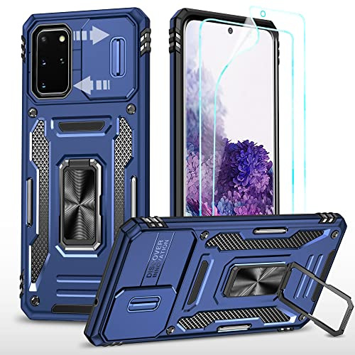 YmhxcY Samsung Galaxy S20 Hülle Mit Displayschutzfolie, Slide Camera Cover, Militär Grade Schutzhülle, 360° Drehen Metallständer - Blau