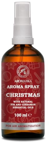 Weihnachtliches Aromaspray 100 ml - Frisches Aromaspray mit ätherischem Tannenöl und Zimtöl - Weihnachtsduft - Spray zur Lufterfrischung - Natürlicher Raumduft - Aromatherapie Raumspray - Kissenspray