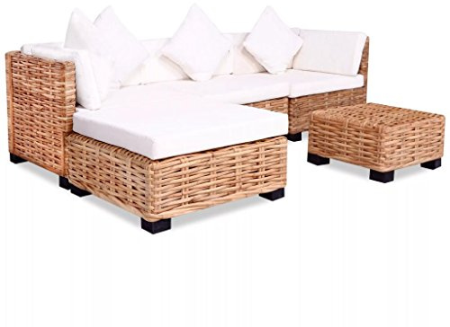 Homgoday Set Divano in Rattan Naturale da Esterno - 14 pz Lettino e Divanetti da Giardino