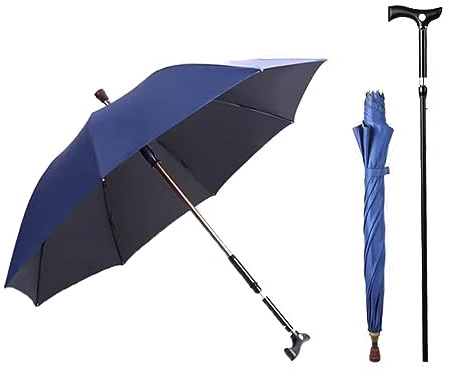 AVIITI 2 in 1 Gehstock Regenschirm, Multifunktional Rutschfester Langer Griff Krücke Regenschirm, Großes Geschenk Für Männer Frauen,Blue b,86~94cm/33~37inch