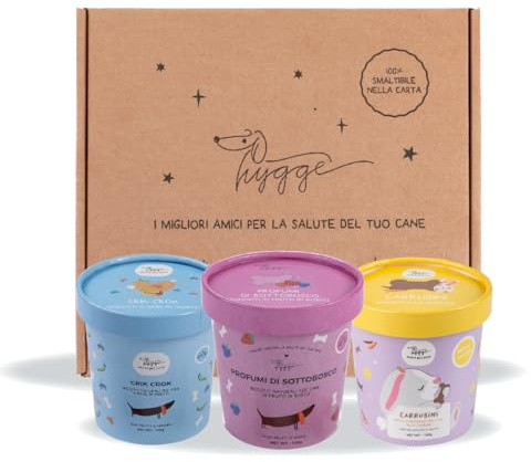 Delicious box: Biscotti naturali per Cani SET 3 Confezioni (Zuccotti, Carrubini, Crick Crock senza Cereali | Snack Cane gustoso e sano, adatto a tutte le taglie | 300 gr | Hygge Dog