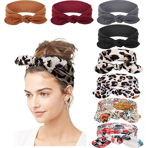 DRESHOW Bandeau Cheveux pour Femme Boho Bandeaux Serre Tête Elastique Bandeaux avec Nœuds Cheveux Accessoires